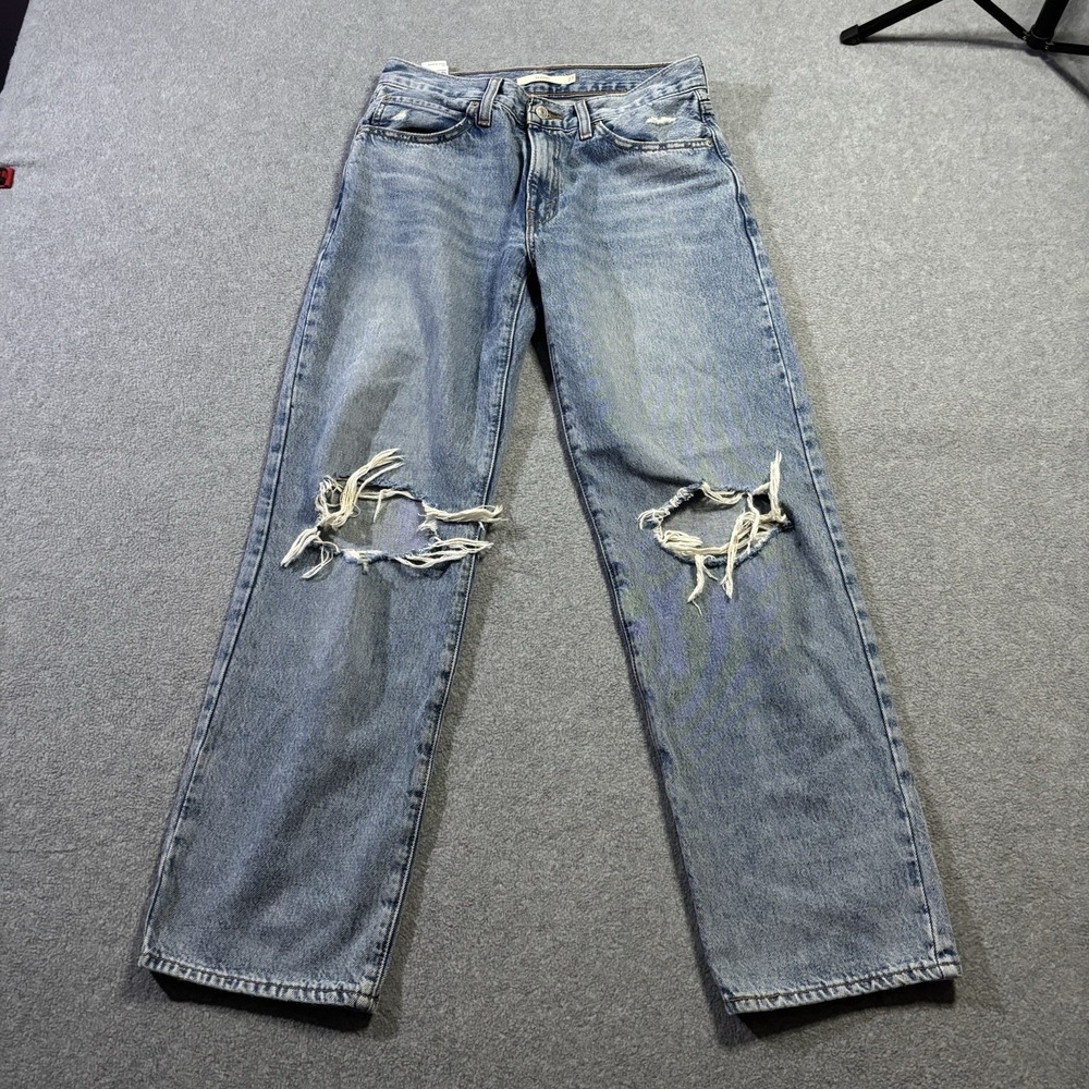Levi's 94 Baggy Distressed Jeans Womens Size 27 W29 L30 Blue Ripped Knee A3510